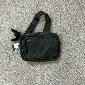 Kipling Olive Green Men's Belt Bag with Monkey Keychain
